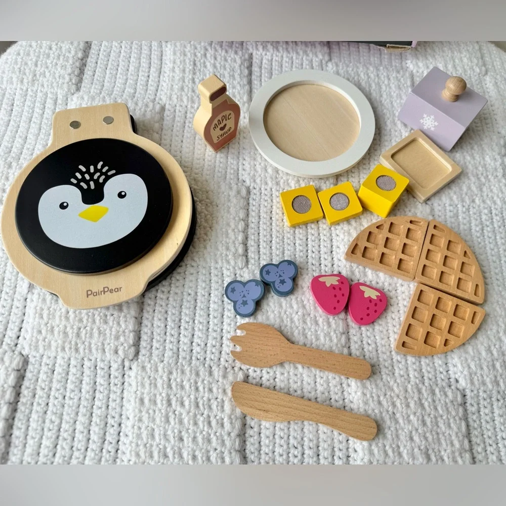 PairPear Wooden Waffle Maker Toy Food Playset